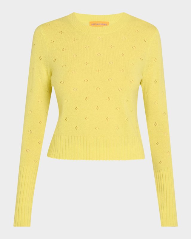 Shrunken Pointelle Crewneck Cashmere Pullov